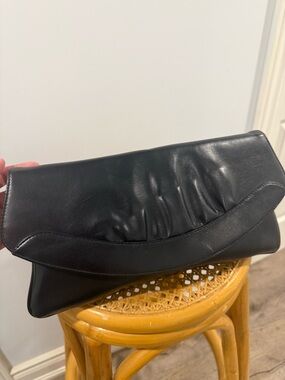 Vintage Classic Black Leather Fold-Over Clutch